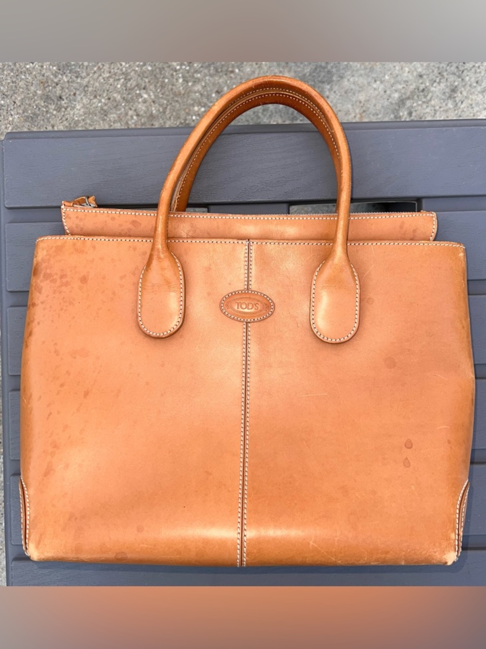 Tod's Camel Natural Leather Double Handle Small Handbag/Tote Bag! - Picture 5 of 14